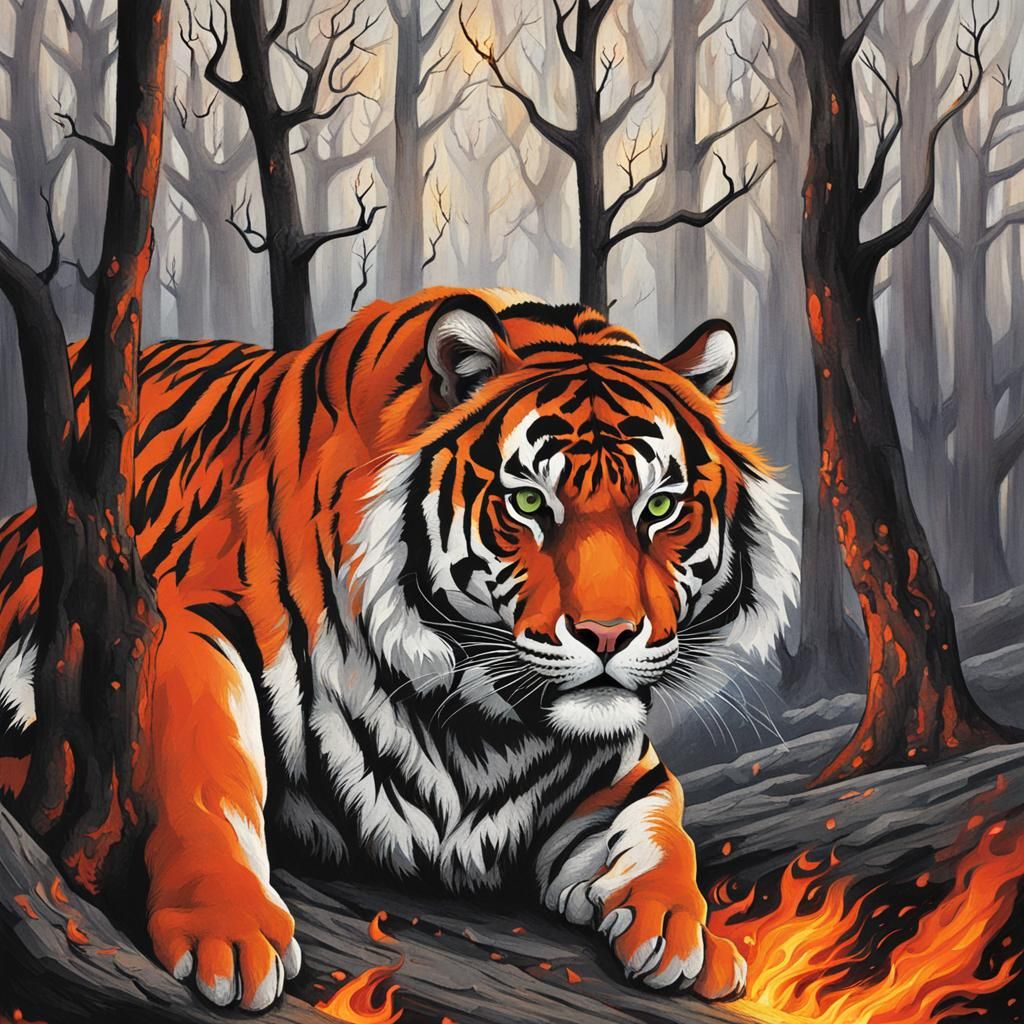 A tiger in a burning tree