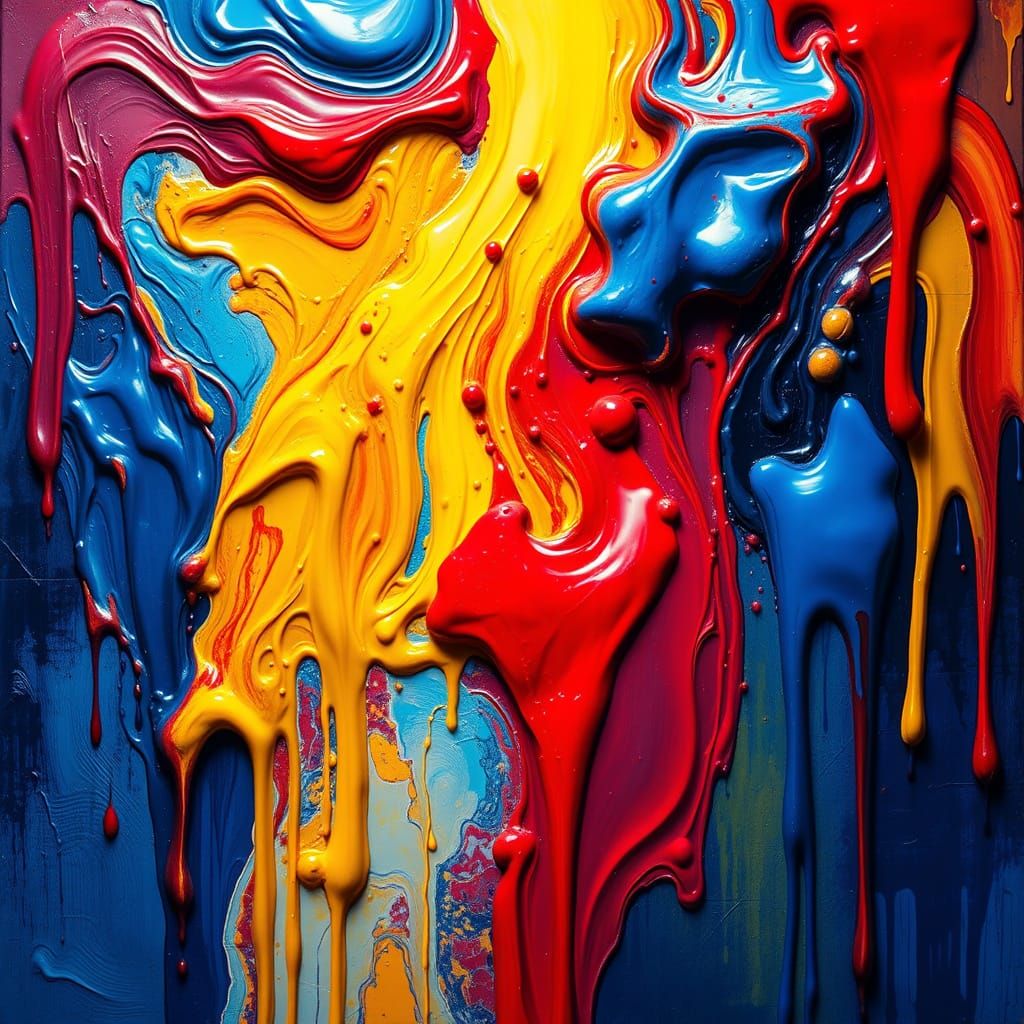 Abstract Painting with Dynamic Brushstrokes and Luminous Col...