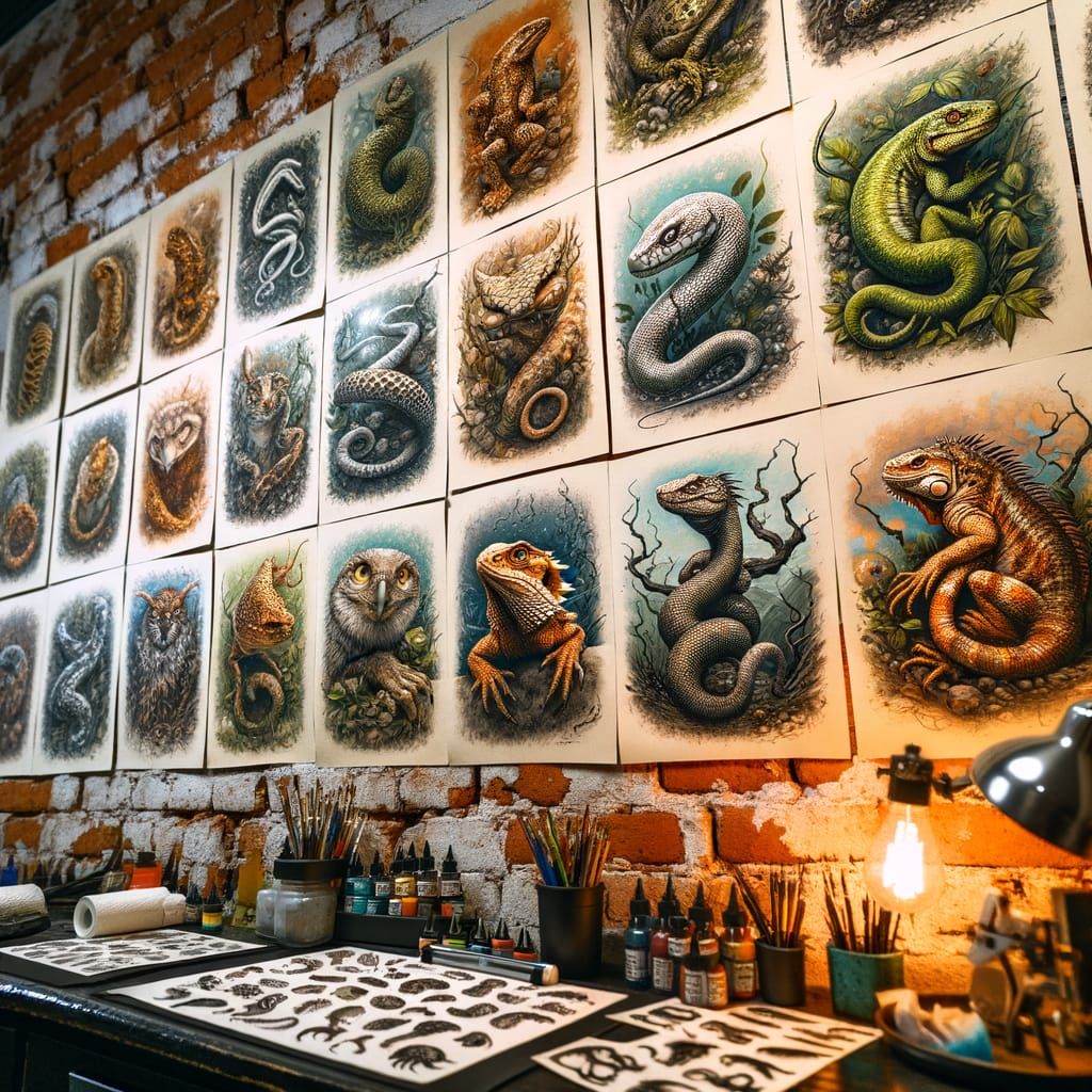 Tattoo-Bilder an der Wand eines Tattoo-Studios  by @EHACKMANN 