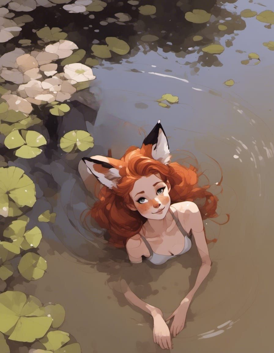 Fox-girl VIXEN swimming.
