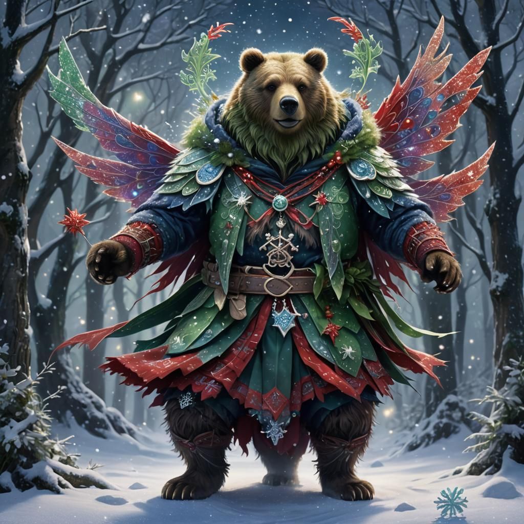 all vibrant squiggly wintery green-red sparkle wings on an a...