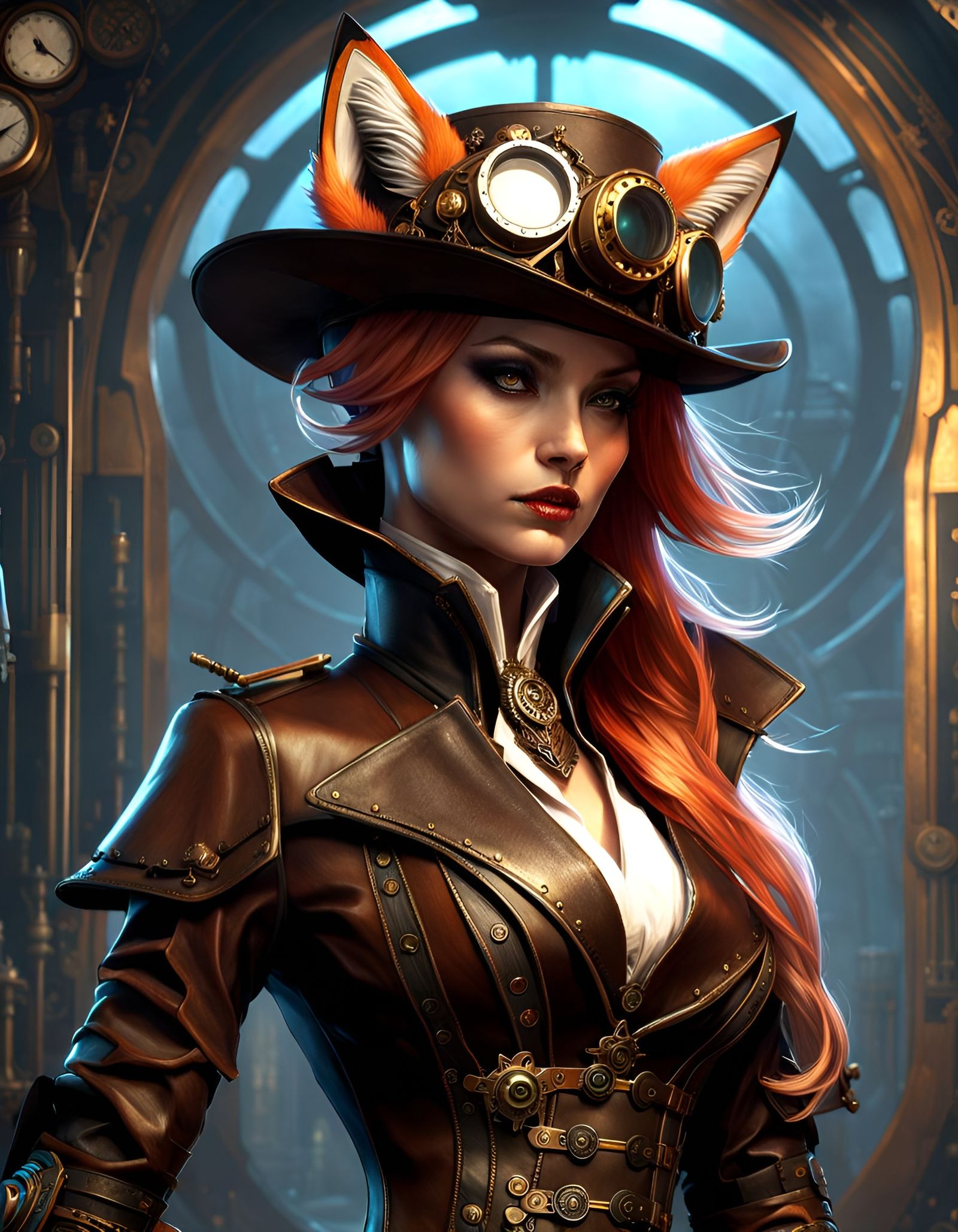 Steampunk Fox Assassin in Dark Steampunk Style
