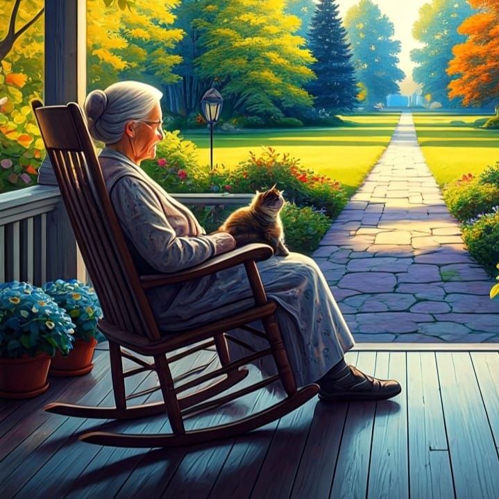 Grandma in her rocking chair on a veranda  by @axelb