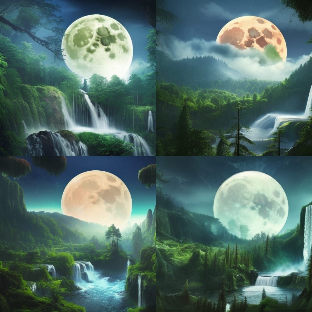 beatutifull sprawling forest with a big waterfall and mounta...