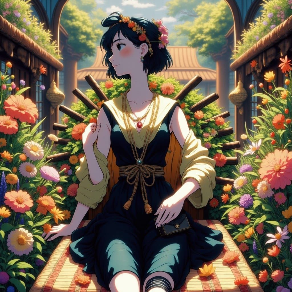 Woman sitting watching for a friend to arrive <lora:Earth and anime:1.0> 