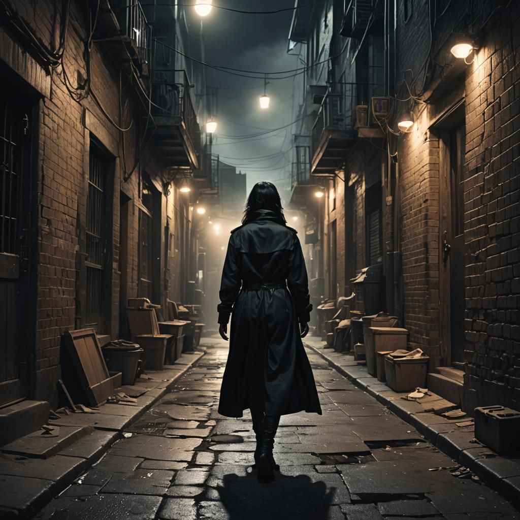 Mysterious Woman in Dark Alley: Digital Matte Painting