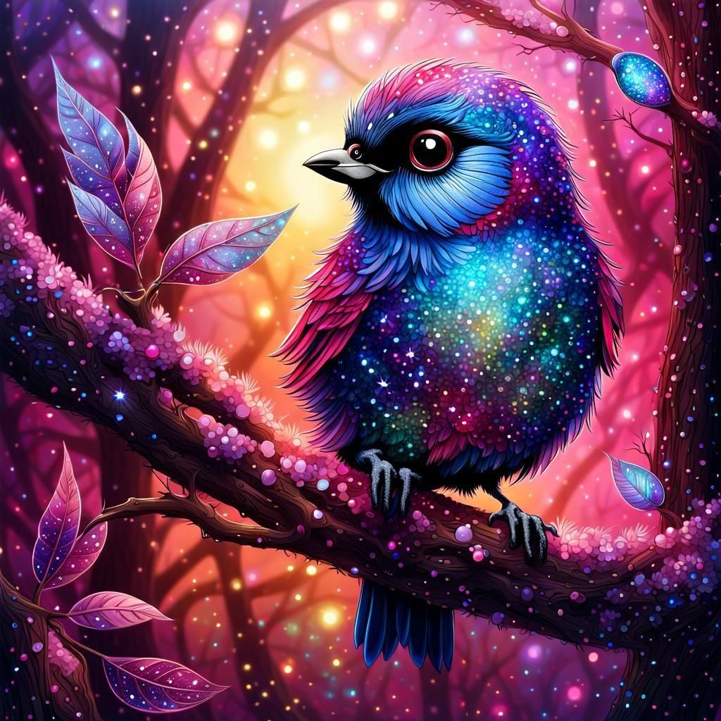 Sparkling Sparrow in a Sparkling Forest  by @Chelle