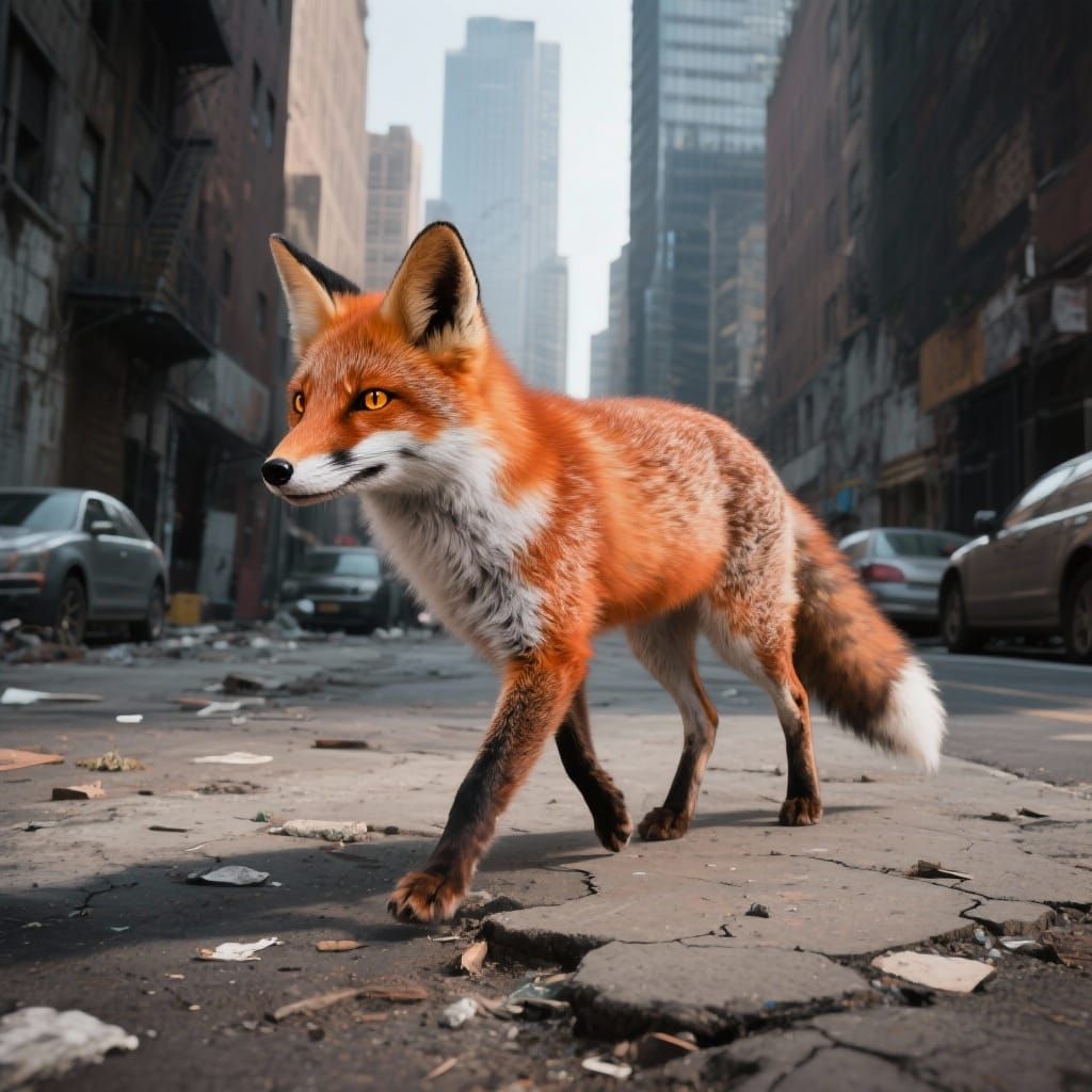 Urban Fox: Wildlife Art in Gritty Cityscape
