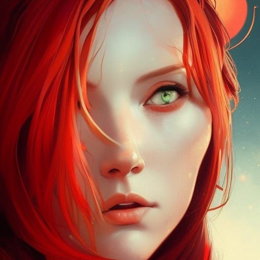 Red haired Goddess with a red moon - AI Generated Artwork - NightCafe ...