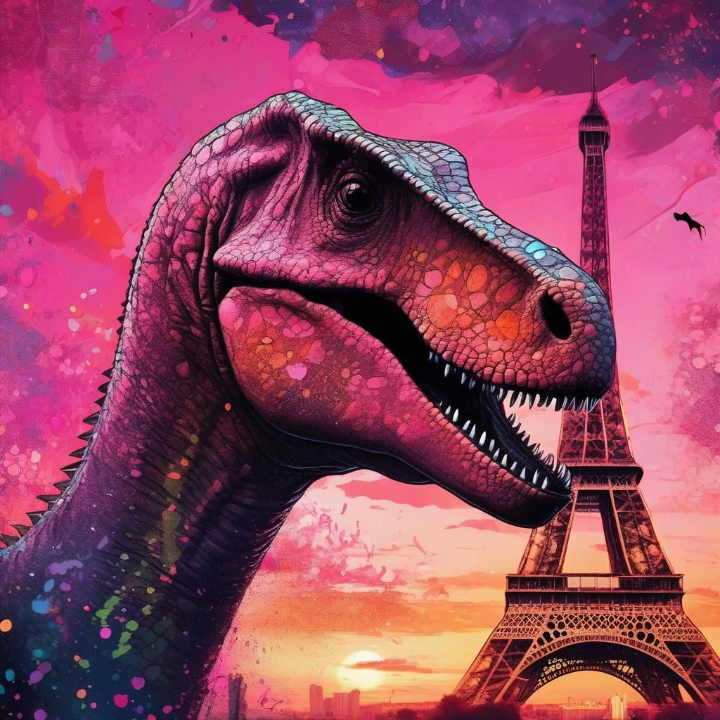 Dinosaur in Paris - AI Generated Artwork - NightCafe Creator