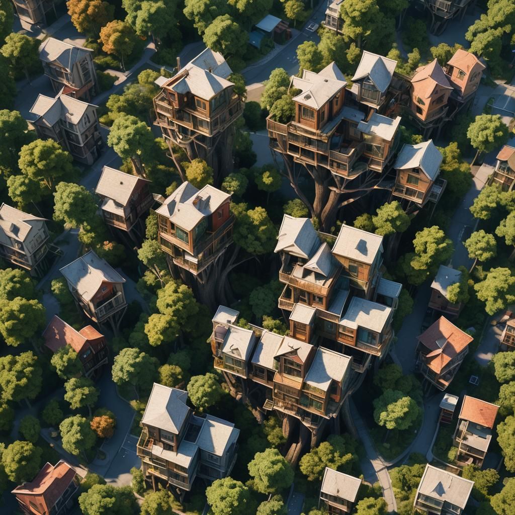 A huge apartment complex tree houses ultra realistic high de...