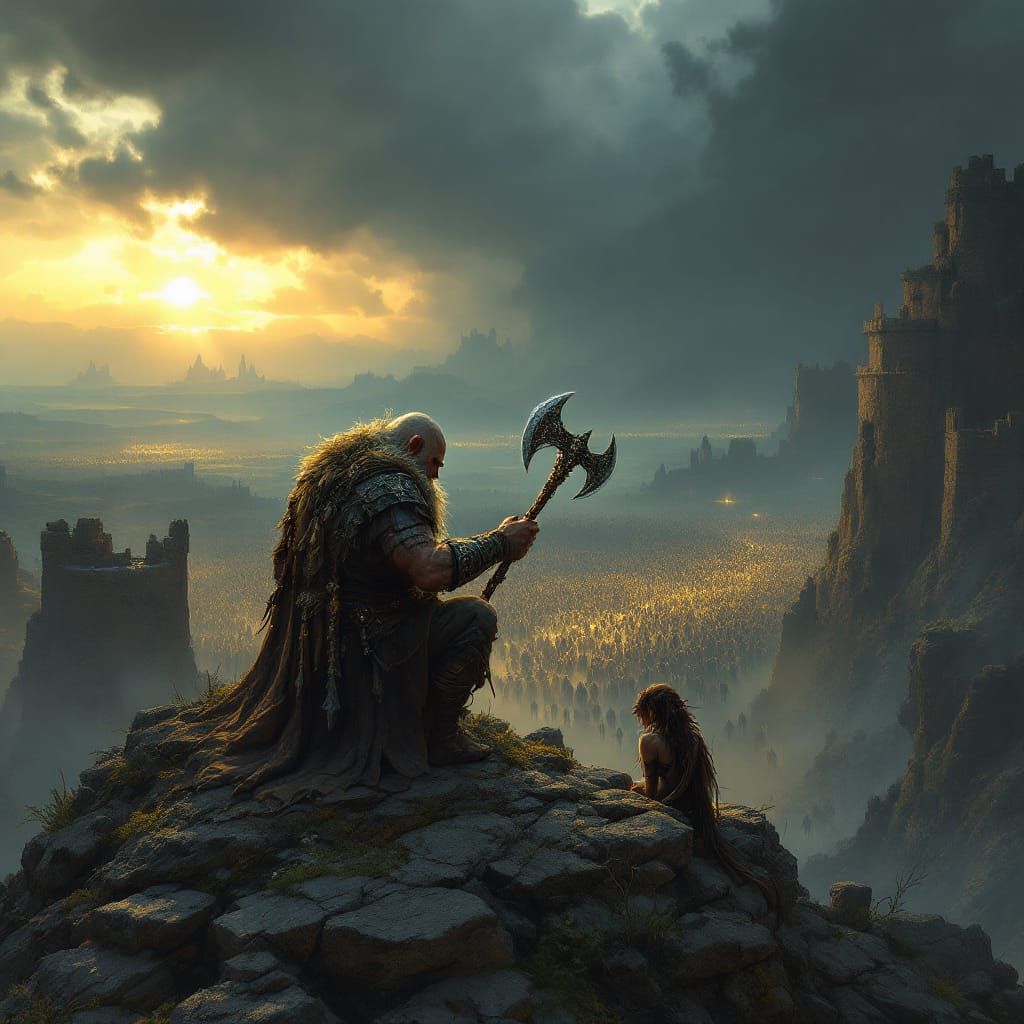 Dark Fantasy. Dwarf and an elfin female druid