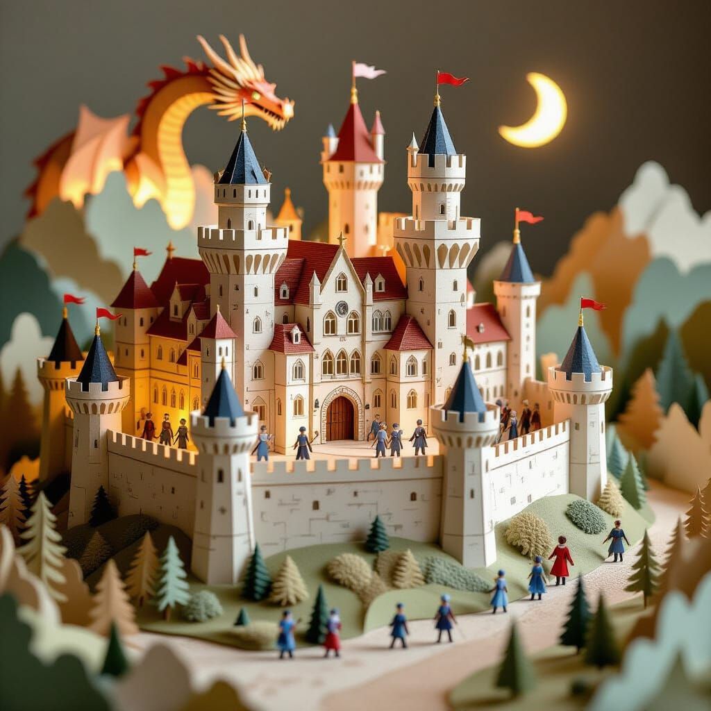 An entire medieval castle and its surrounding landscape meticulously crafted from folded and layered ...  by @Dean d