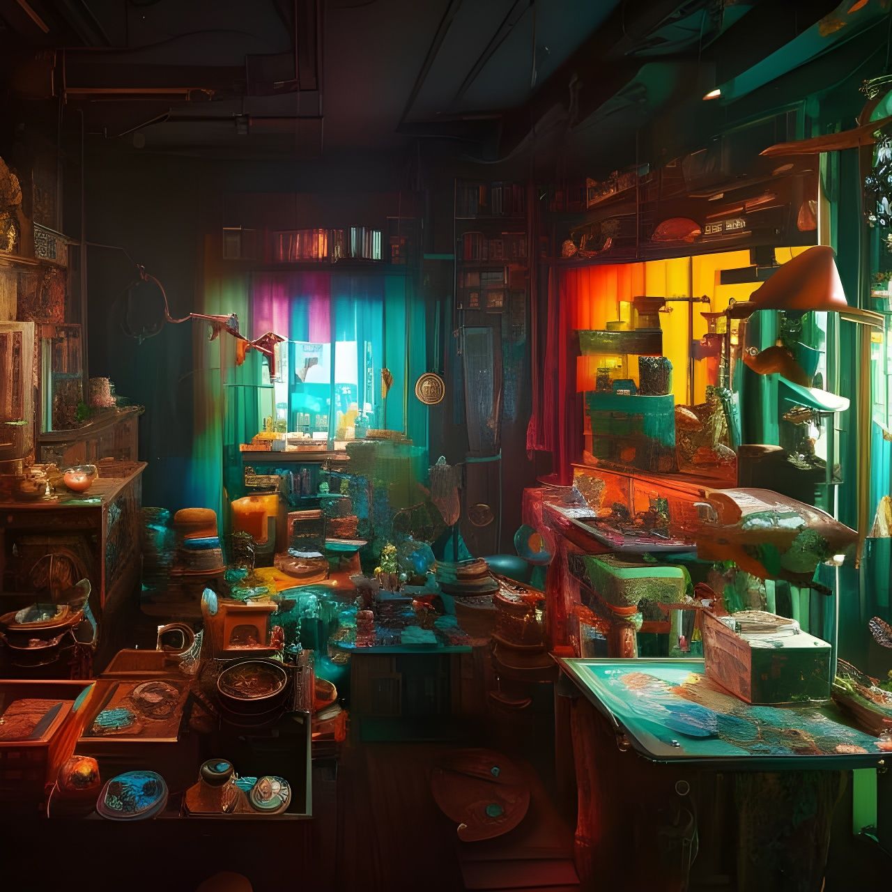 Rainbow House of Curiosities: Detailed Cinematic Photography