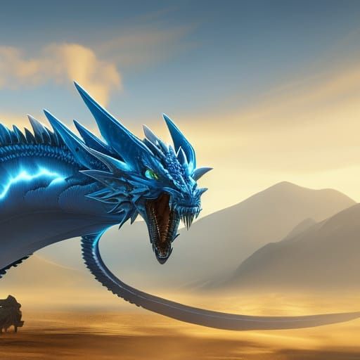 Blue Fire Bone Dragon photoillustration 4K Flickr detailed f...