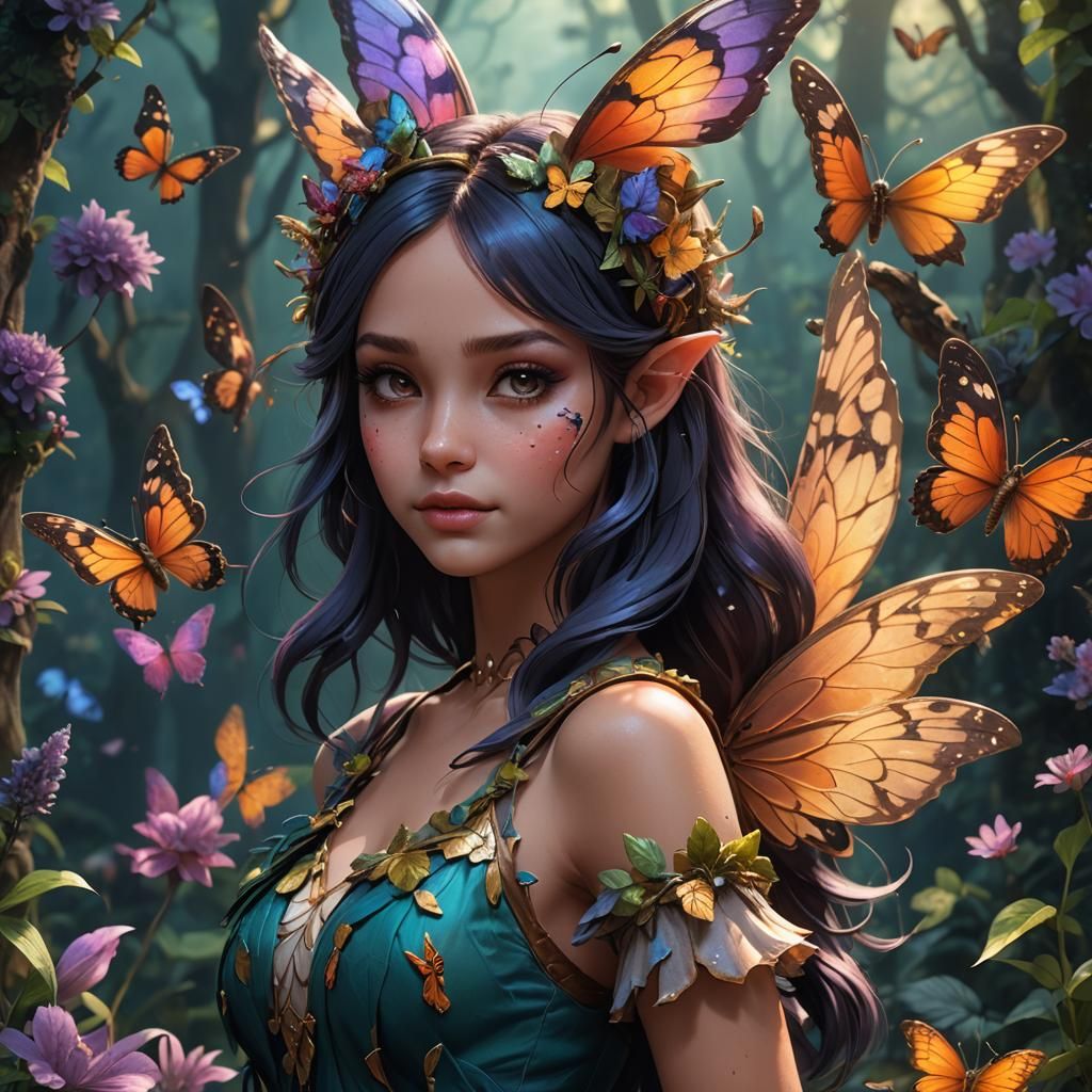 A girl fairy with bunny ears and butterfly wings