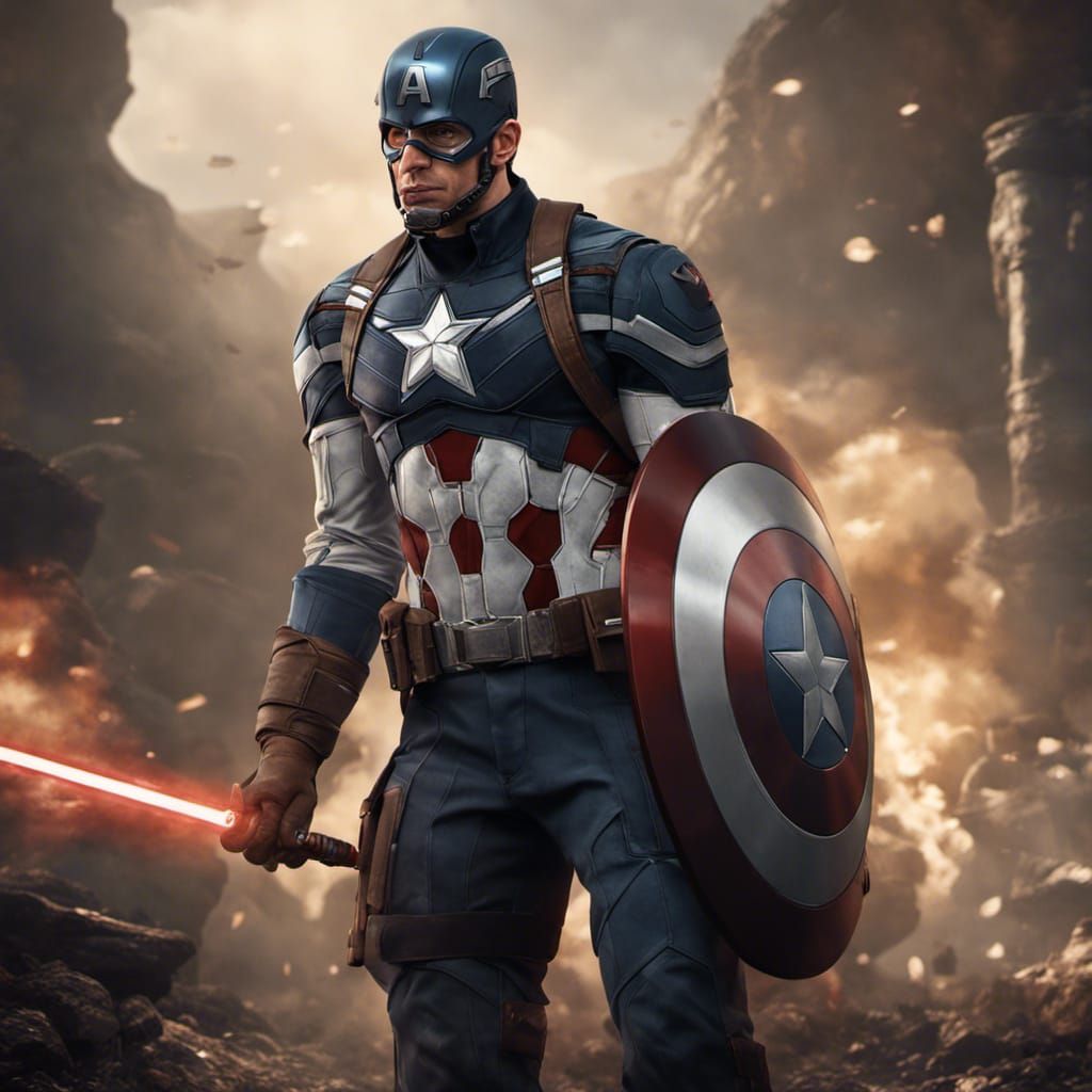 Captain America holding his shield and a lightsaber - AI Generated ...