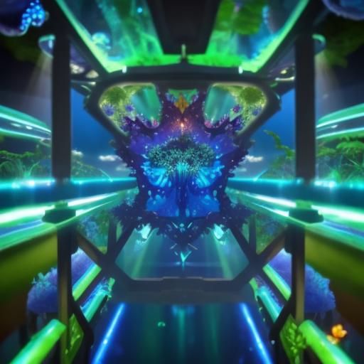 In a mesmerizing neon-lit lab, witness the fusion of nature ...