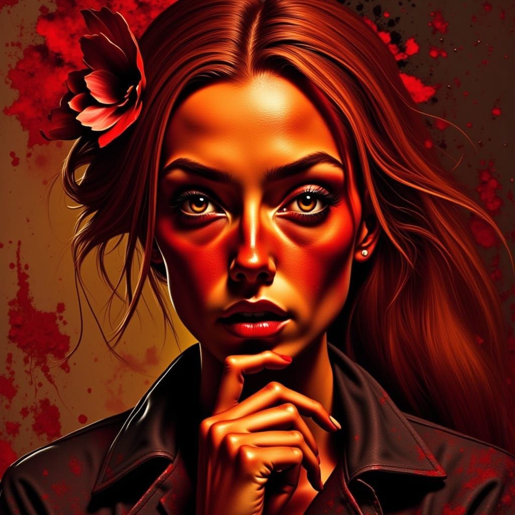 Expressionist Red Portrait with Emotional Intensity