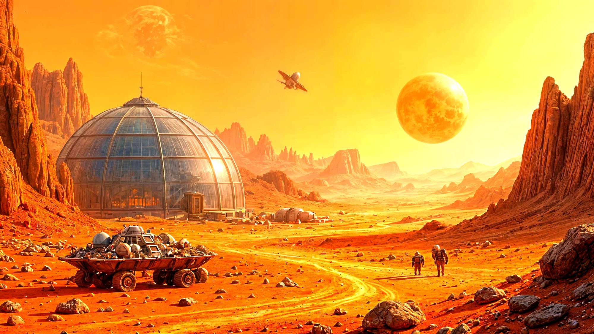 A panoramic view of a martian colony