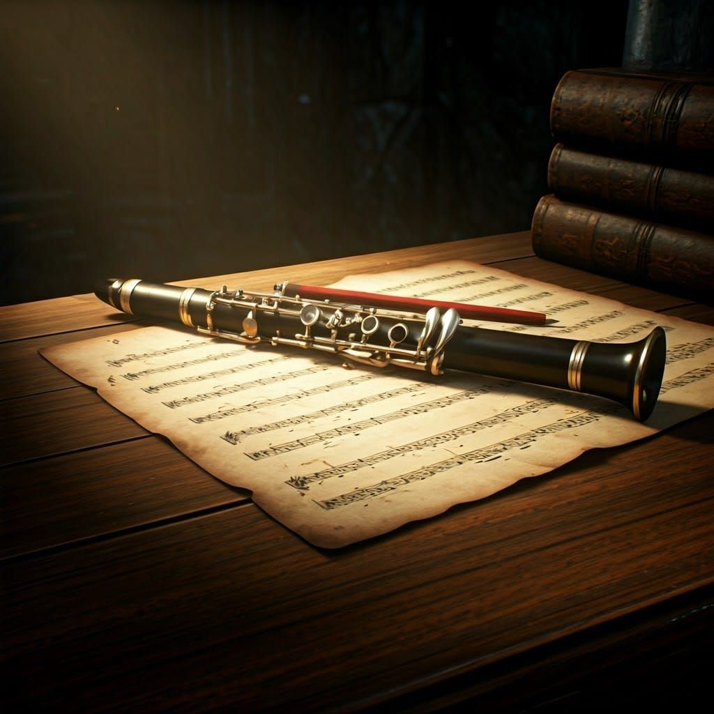 Clarinet and Manuscript in Dramatic Lighting