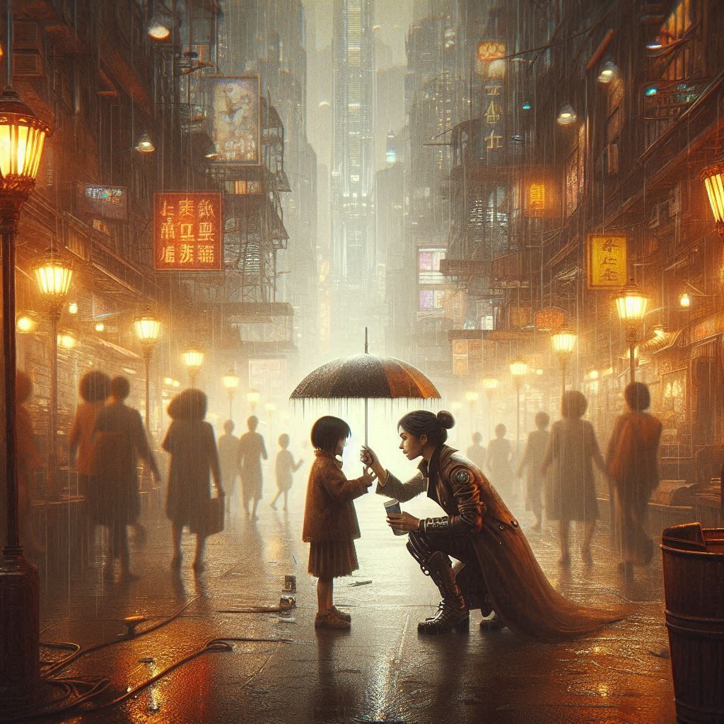 Industrial Neo-Shanghai. The detective and the street urchin