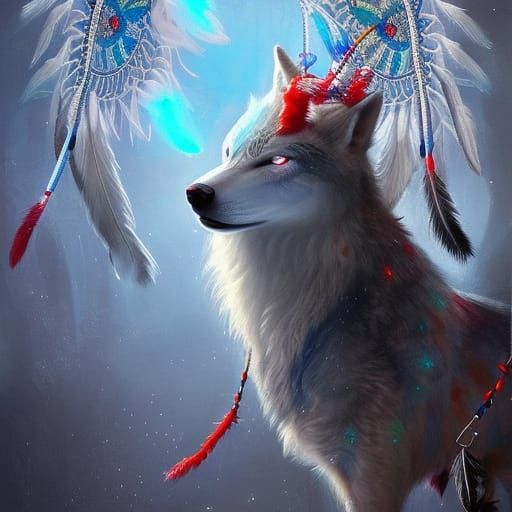 Mythical Dreamcatcher Wolf: Hyper Detailed Fantasy Art
