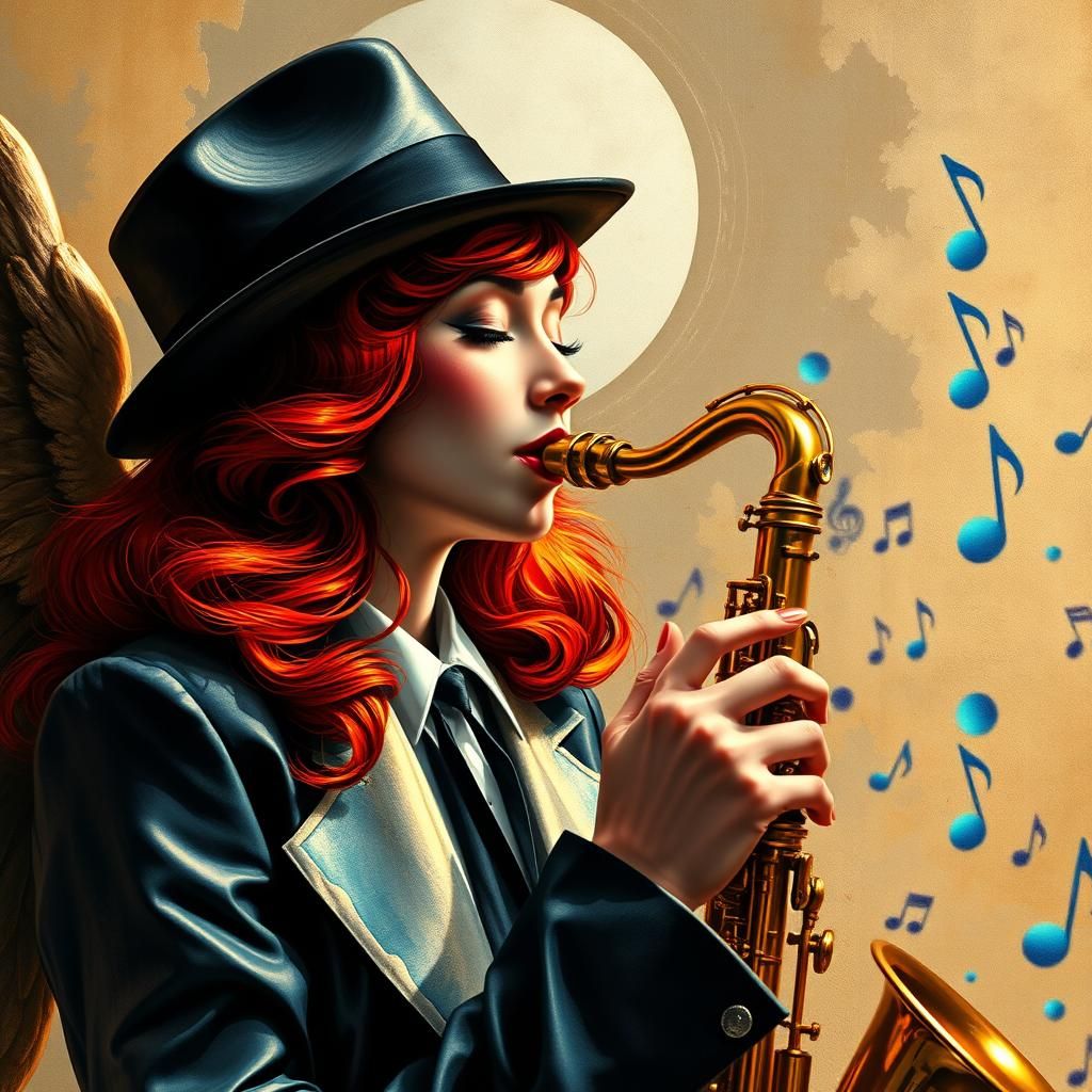 Vibrant, whimsical jazz scene, 8k resolution,  musical notes...