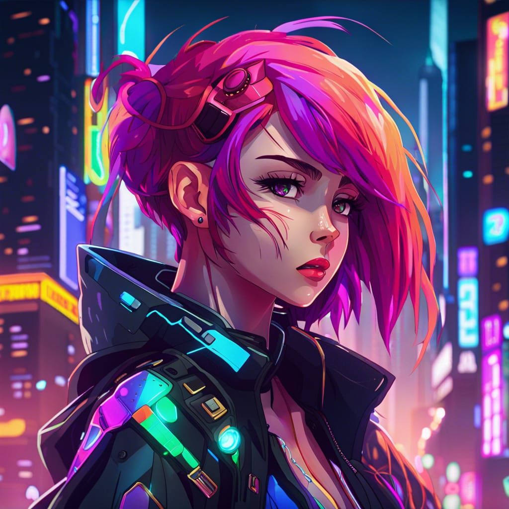 An anime girl on cyberpunk theme - AI Generated Artwork - NightCafe Creator