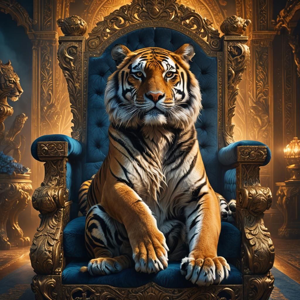 Majestic Tiger King on Golden Throne