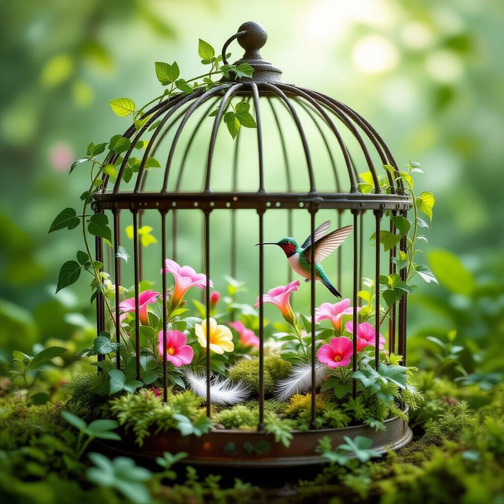 Miniature Victorian Garden Blooms in Birdcage