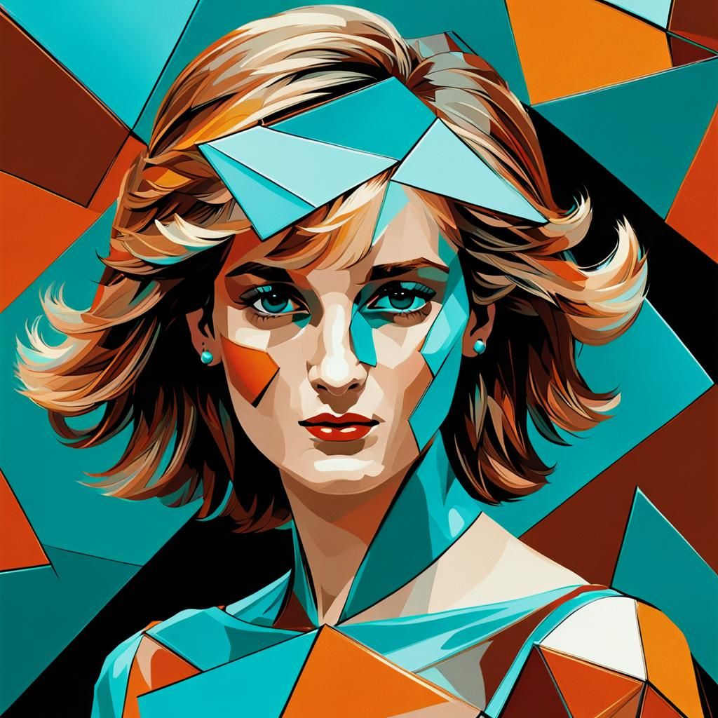 Ultra realistic cubist style portrait of Princess Lady Diana

