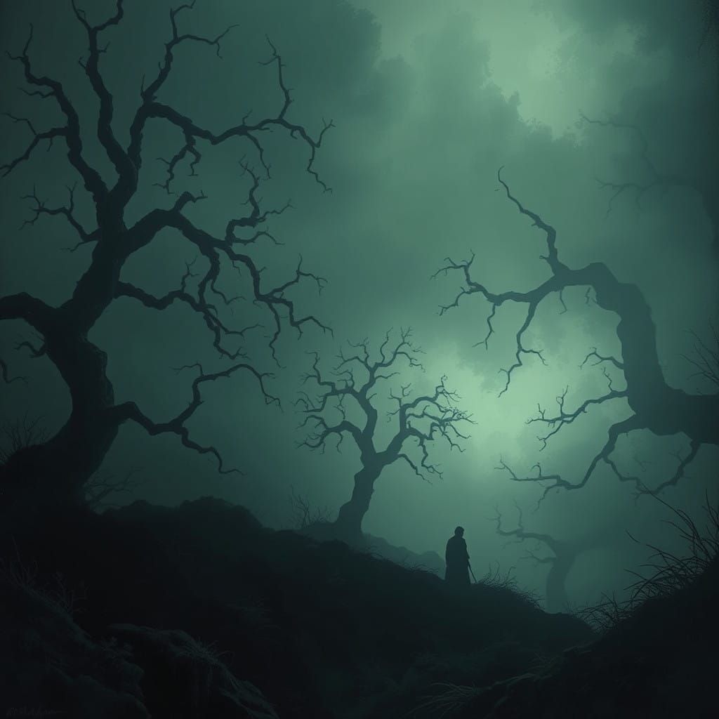 Ethereal Fog-Shrouded Landscape in Victorian-Style Gothic Ho...