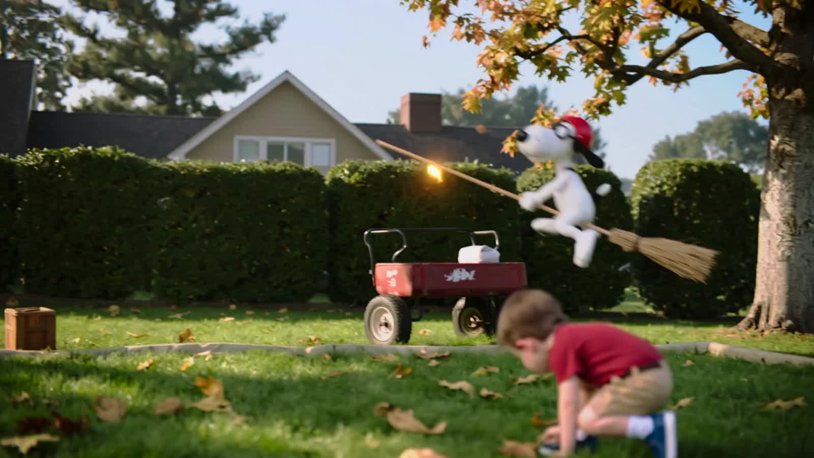 Snoopy playing Quidditch against a kid named Charlie Brown.