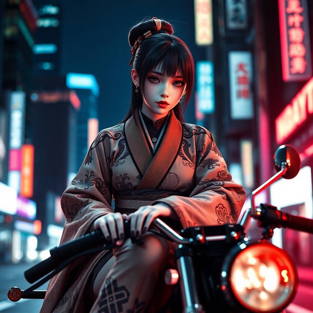 Japanese woman on motorbike