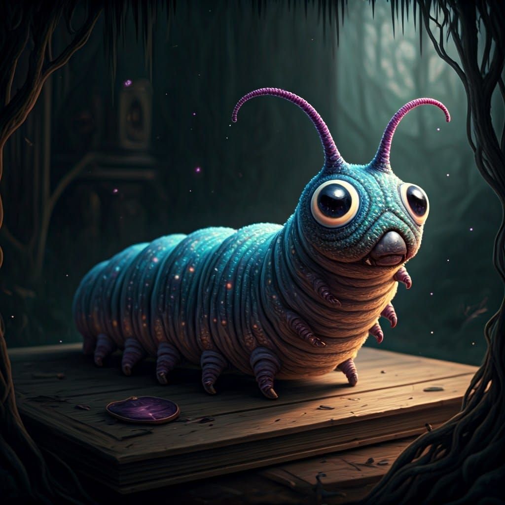 Yarn Caterpillar with Galaxy Interior in Gothic Style