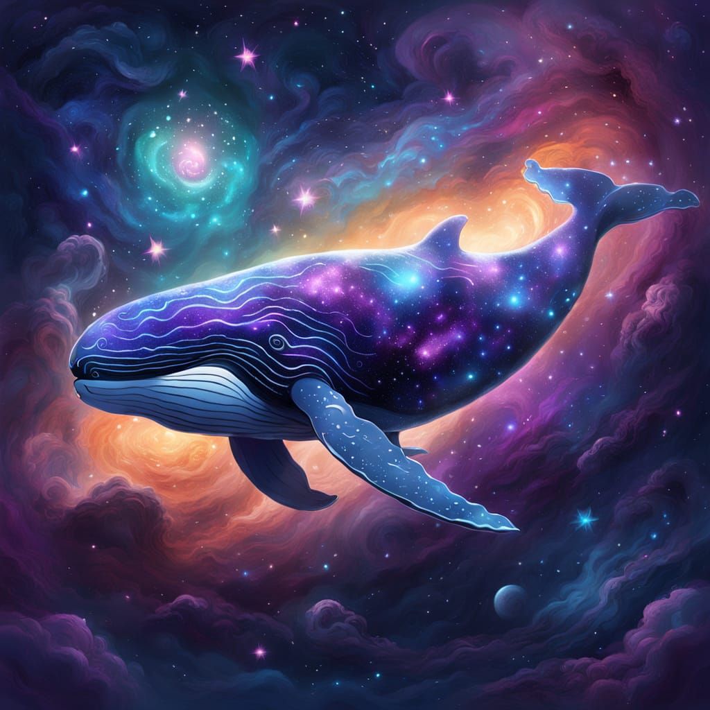 Cosmic Whale Swims Through Starry Nebulae