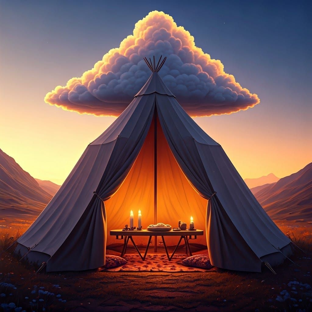 Lantern-Lit Tent in Anime Style with Rising Dough
