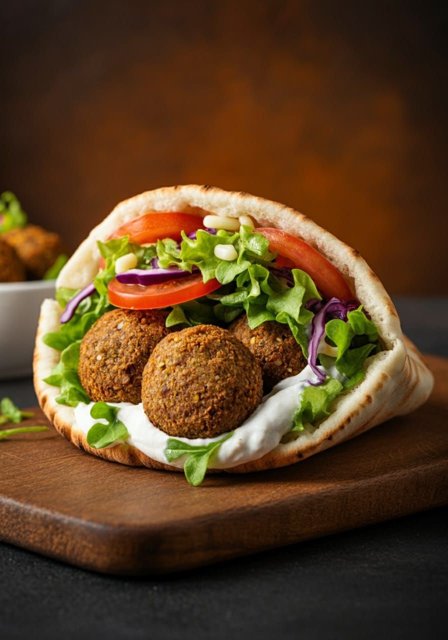 Delicious Falafel in a Crusty Pita - Middle Eastern Street F...