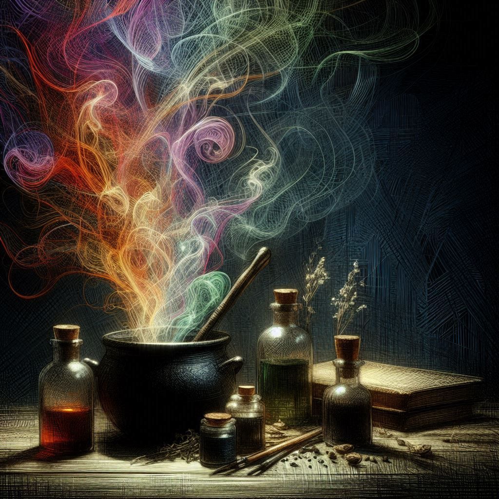 Potions Lab - Charcoal Scribble Drawing