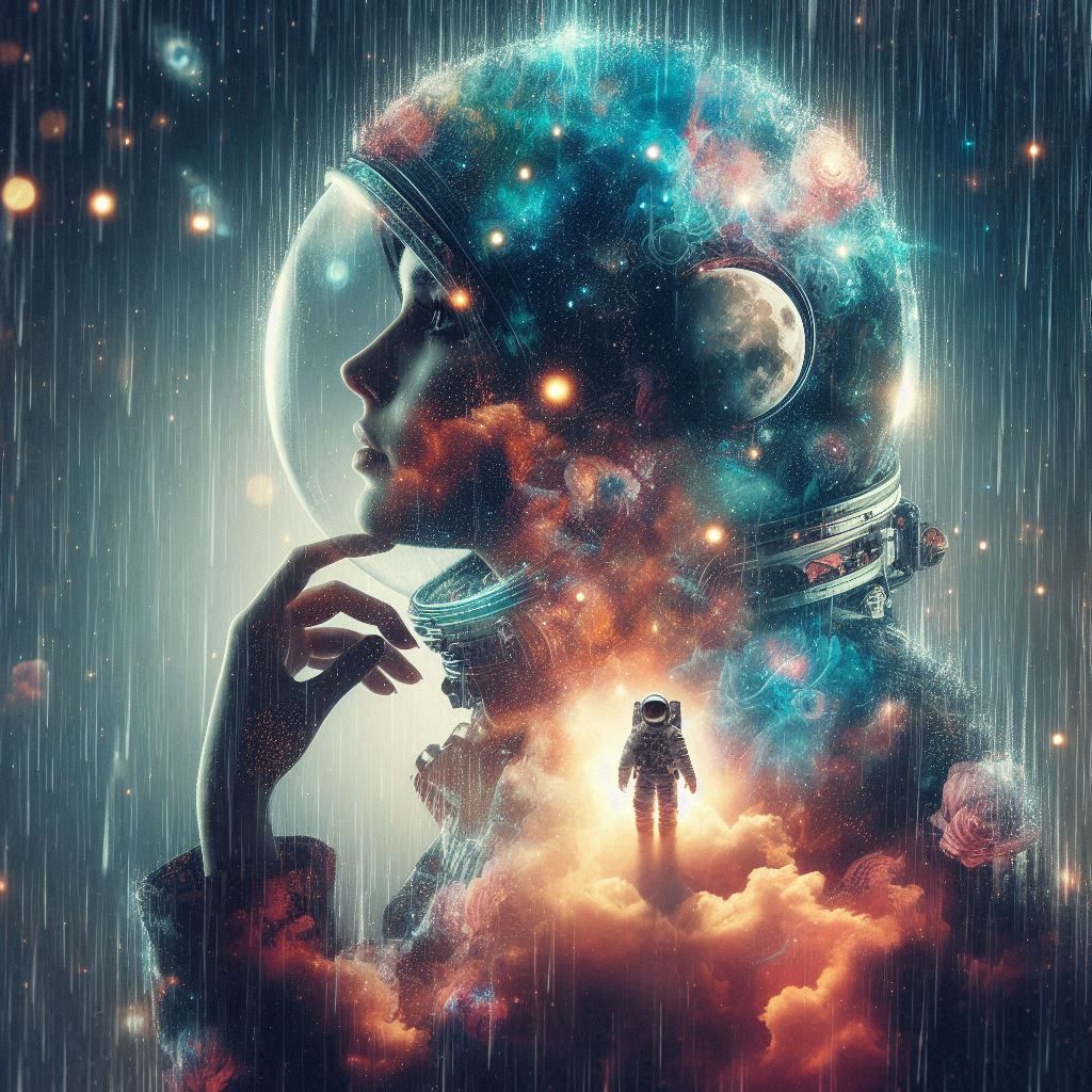 double exposure beautiful fantasy DALL-E 3 portrait landscape..