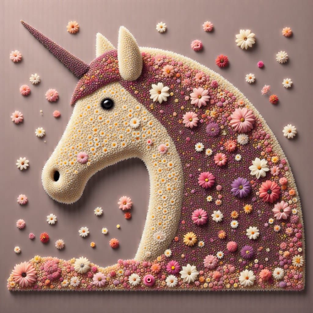 Unicorn made of tiny flowers <lora:Made of flowers:3.0>