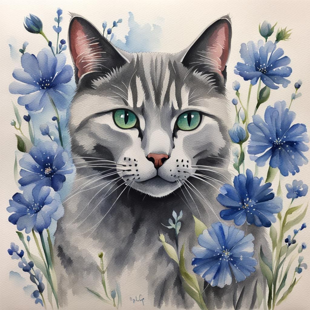 Grey Cat and the Bluebells