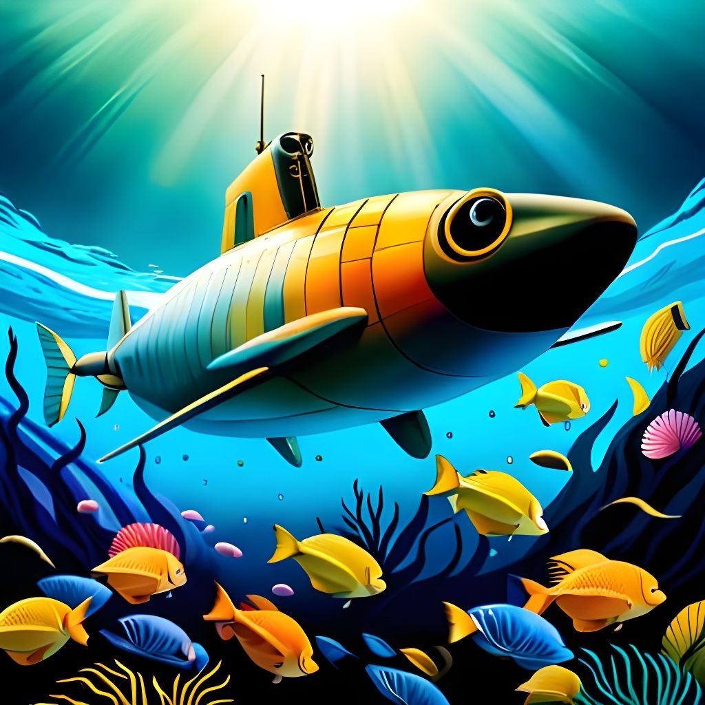 Submarine formed like a fish, hides through a colorful hull  by @undefined