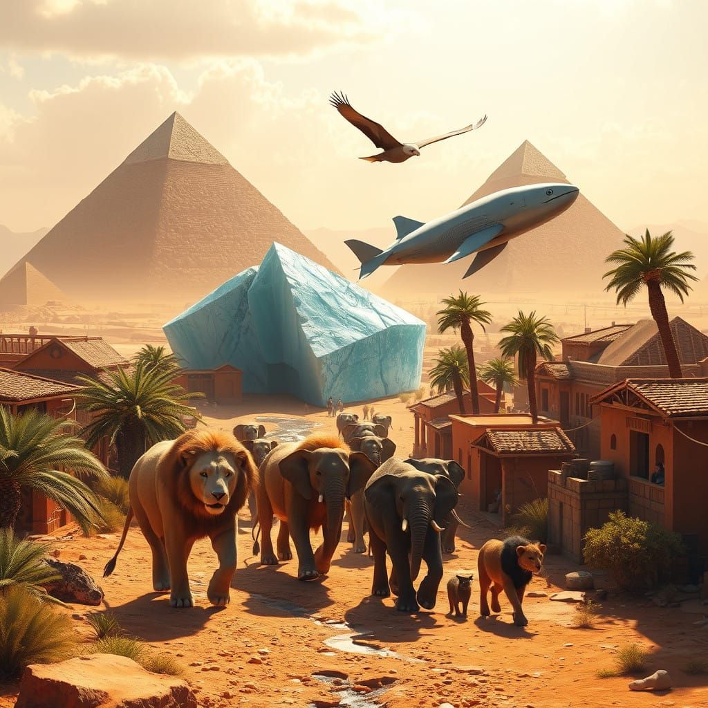 Surreal Egyptian Dreamscape Collides with Fantastical Creatu...