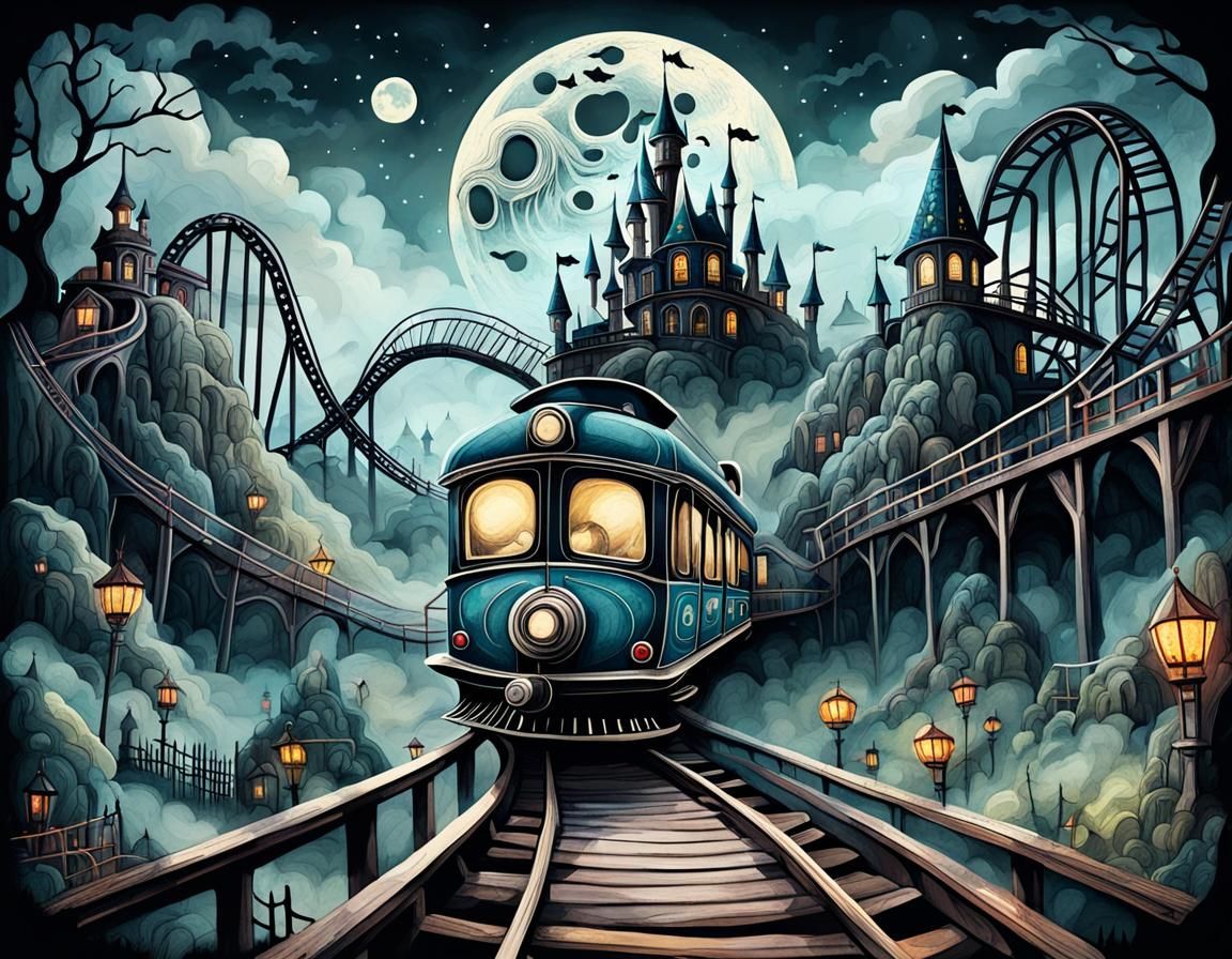 Ghost train at an amusement park  by @Opidido