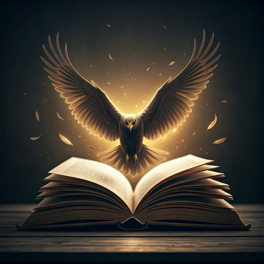 Majestic Book Transforms into a Soaring Bird in Mid-Air
