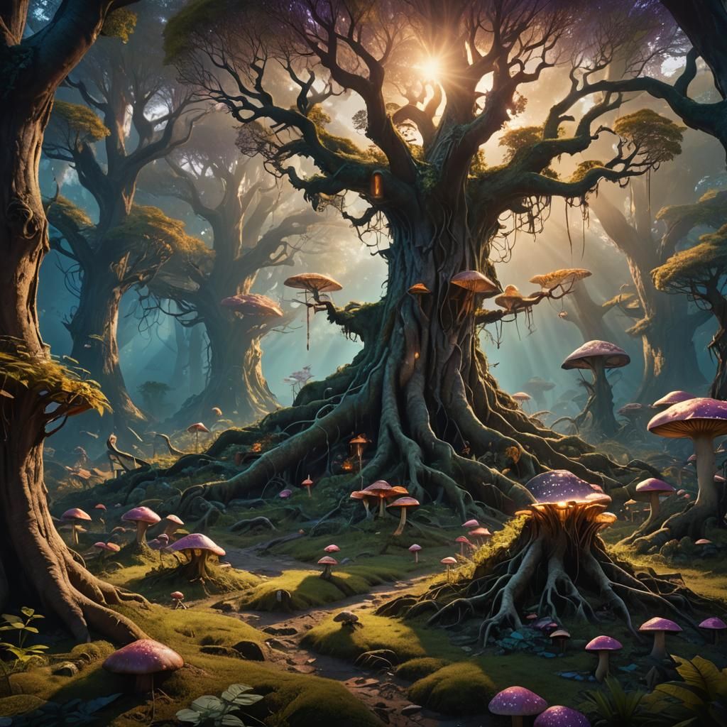 Mystical Forest at Sunset in Digital Matte Painting