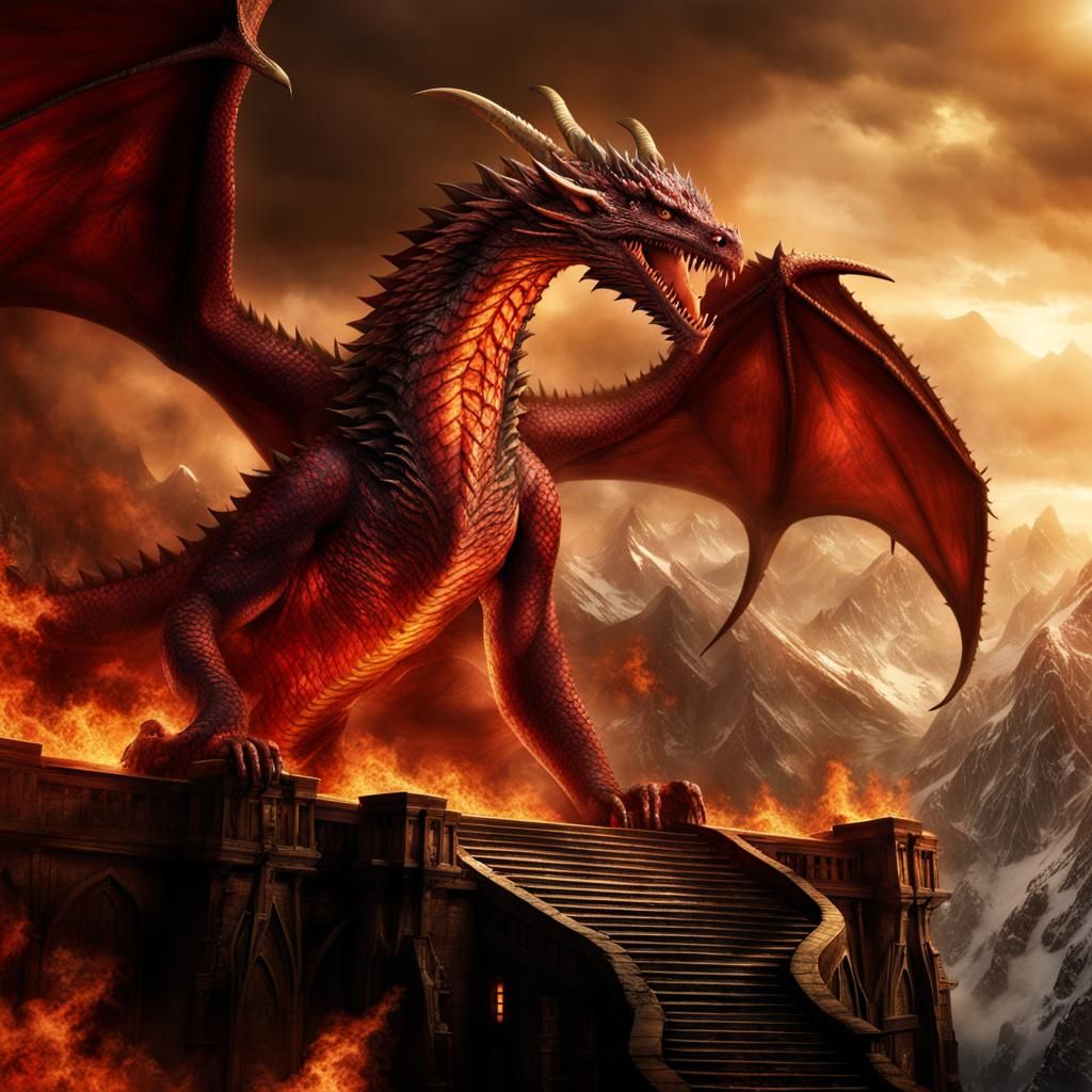 Smaug crimson fire-drake dragon from The Hobbit. Decimating the ...