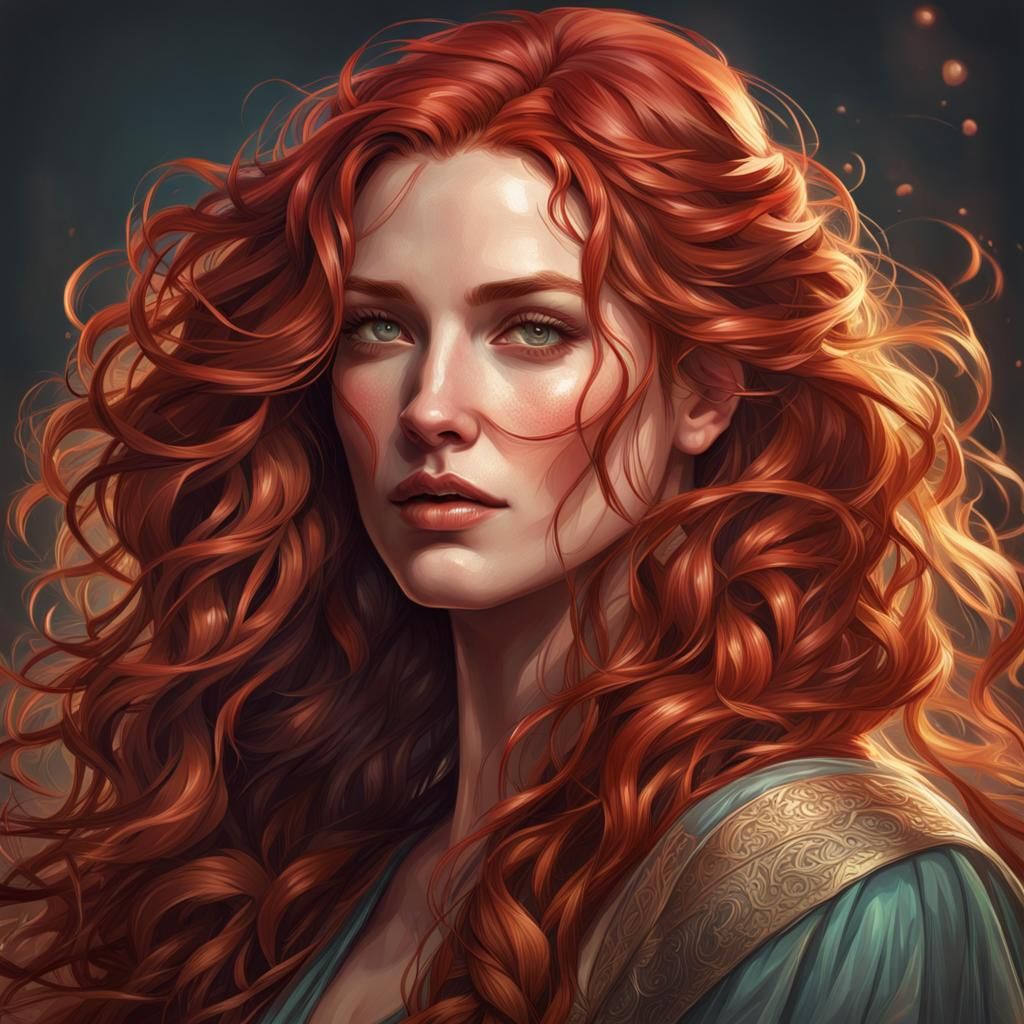 A woman with fair skin and long red wavy hair - AI Generated Artwork ...